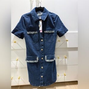 Avec Les Filles Dark Blue Mini Dress with Silver Details